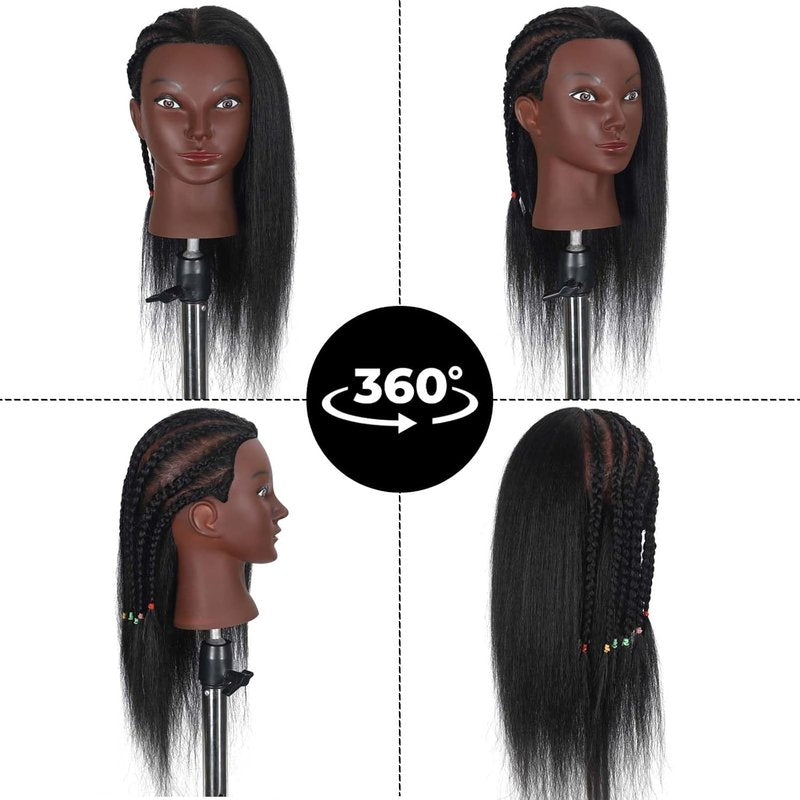 16-Inch Mannequin Head - 100% Human Hair Training Manikin for Hairdressing & Makeup | Black