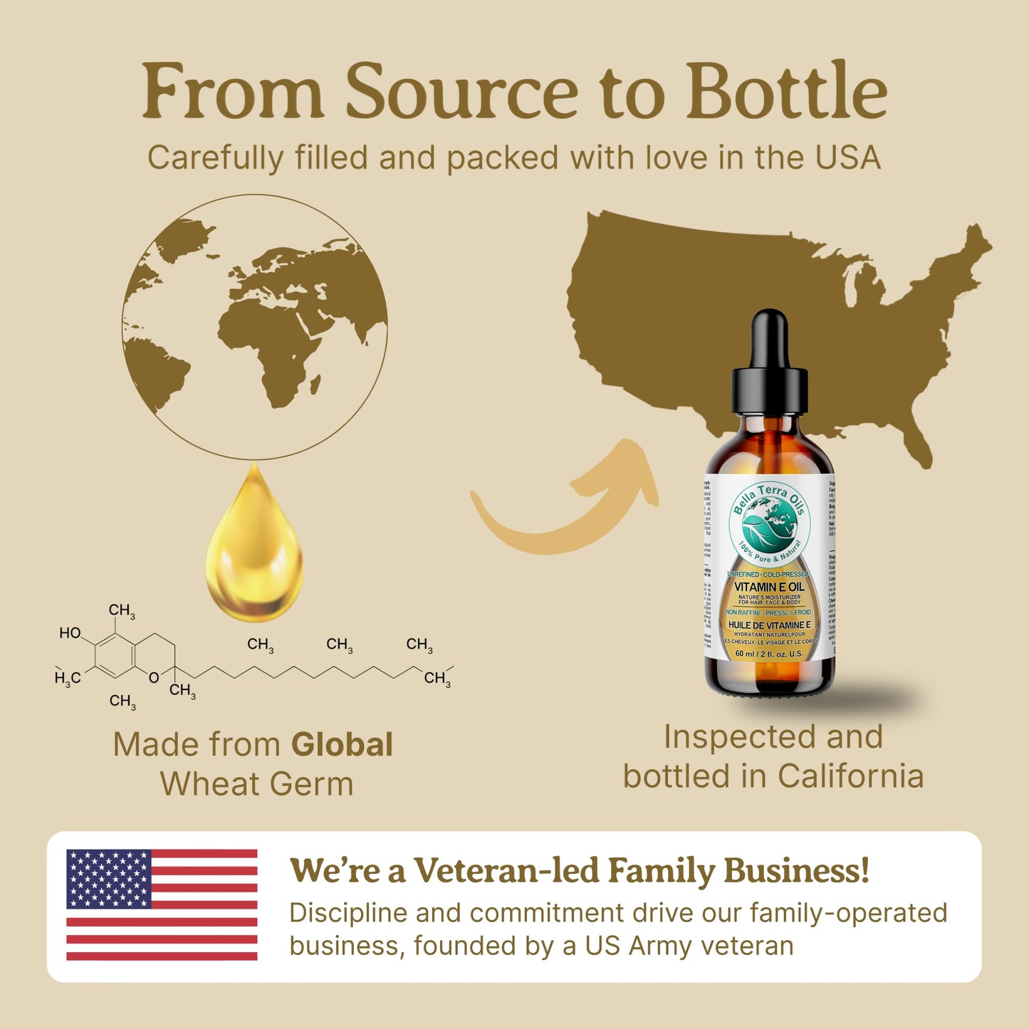 Bella Terra Oils Natural Vitamin E Oil 4oz – Wheat Germ Derived D-Alpha Tocopherol Oil for Face, Body & Hair