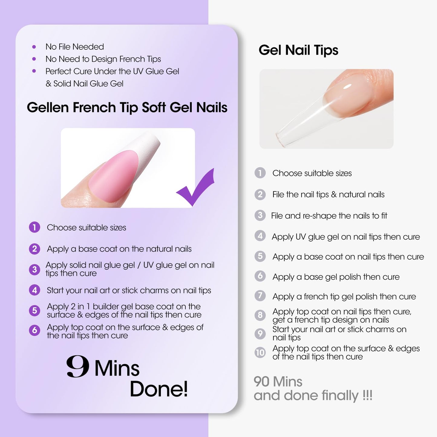Gellen Pink Press on Nails Kit - Long Square French Tips Press on Nails 240pcs Soft Gel Nails, French Tip Nail Extension Kit