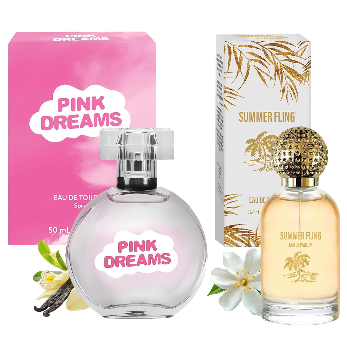 PB ParfumsBelcam Pink Dreams & Summer Fling Bundle, Floral Perfume for Women, Long-Lasting Eau de Parfum & Eau de Toilette for Everyday Wear, Spray Perfume for Women – 50ml/1.7 fl oz & 100ml/3.4 fl oz
