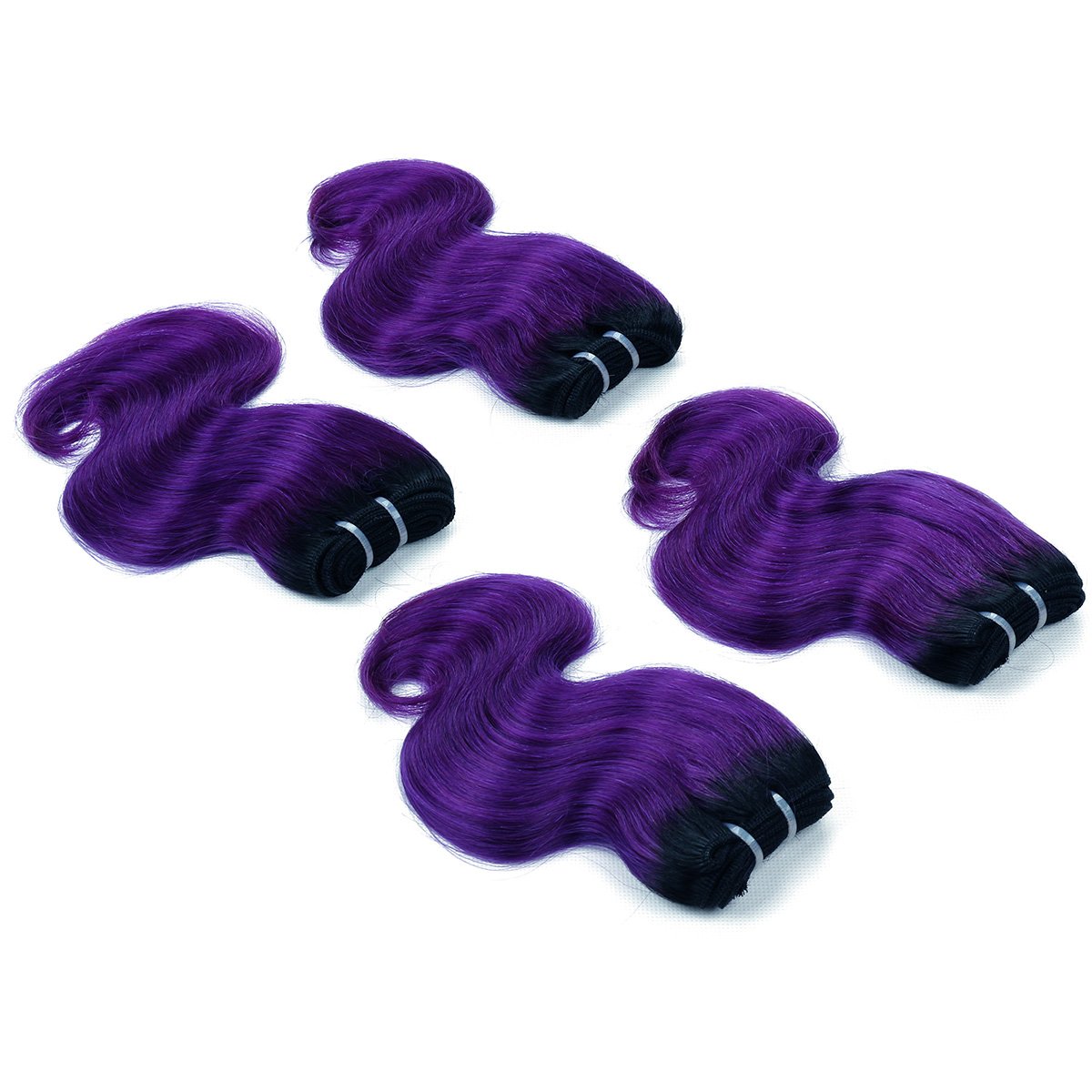 FASHION LINE 8" Human Hair Bundles Ombre Two Tone Brazilian Virgin Hair Extensions Body Wave 50g Bundles (8/8/8/8 Inch, 1b/purple)