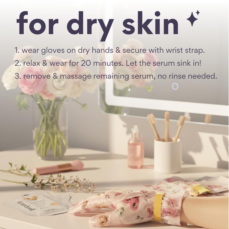dearcloud Deep Moisture Hand Mask – Glycolic Acid & Shea Butter – Hand Mask for Dry Cracked Hands – Peach Honeysuckle (3 Pairs/ 6 Gloves)