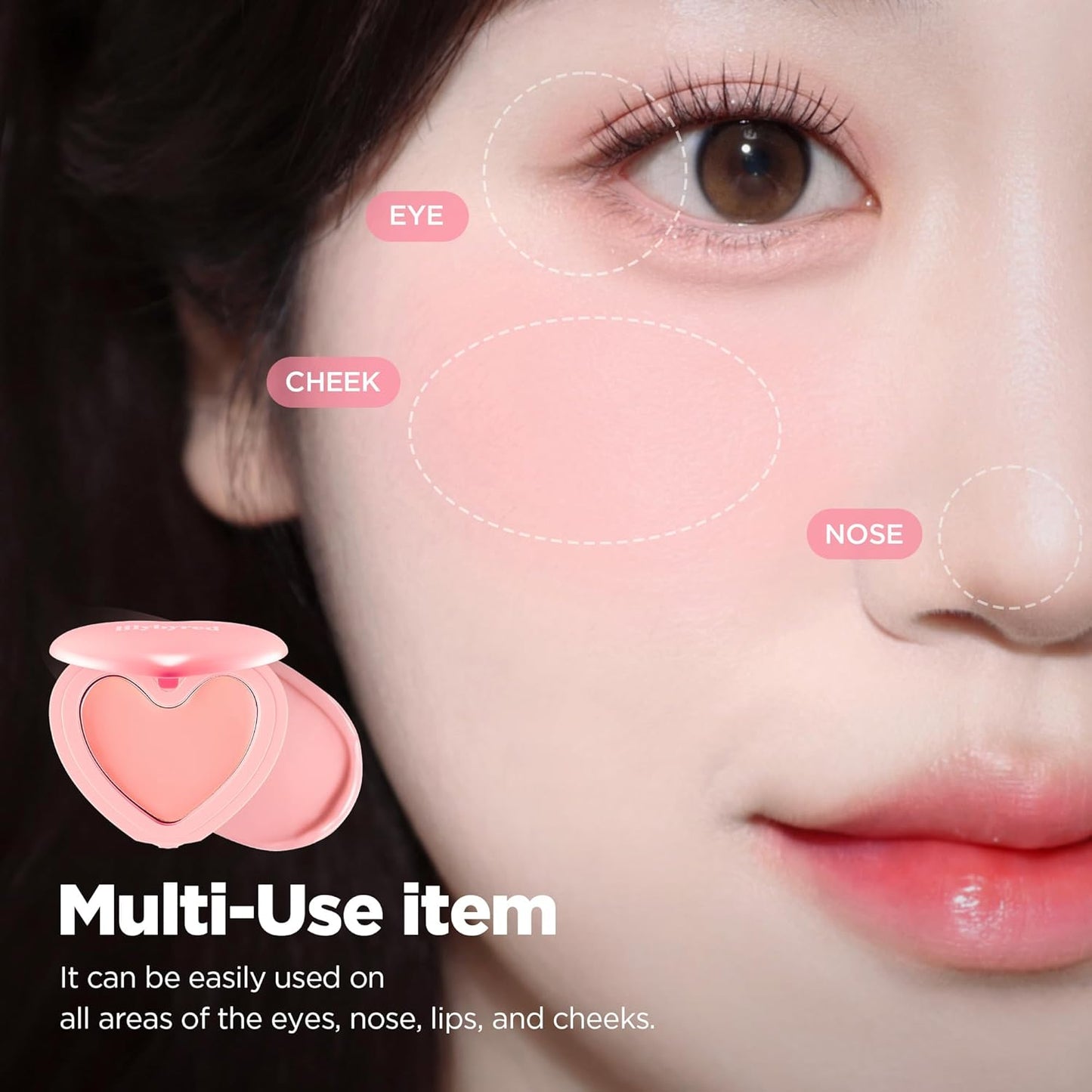 Luv Beam Cheek Balm - Heart-Shaped Korean Cream Blush | Semi-Matte Finish, Long-Lasting, 0.12 oz (02 Innocent Pink)