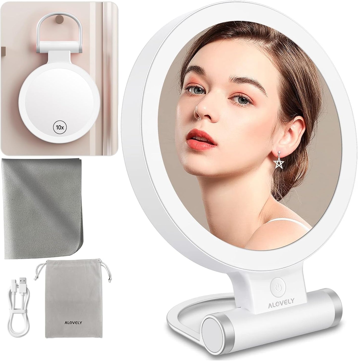 Travel Magnifying Mirror with Light - 1X/10X Magnification, Dimmable LED Vanity Mirror | Portable Round Design for Home Use