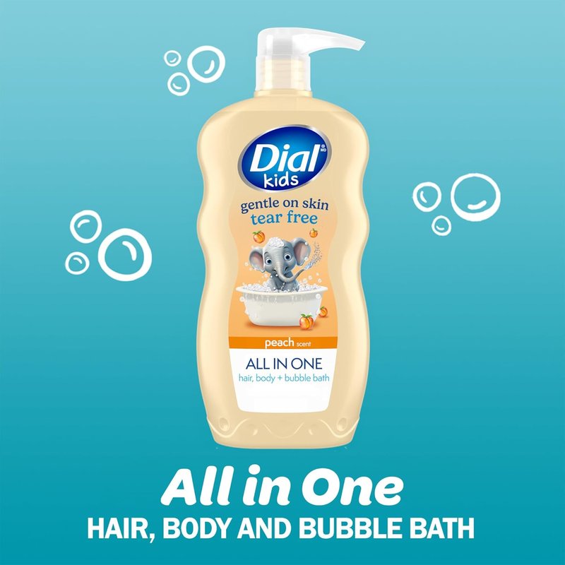 Dial Kids 3-in-1 Body, Hair & Bubble Bath - Peach Scent, 24 fl oz (Pack of 4)