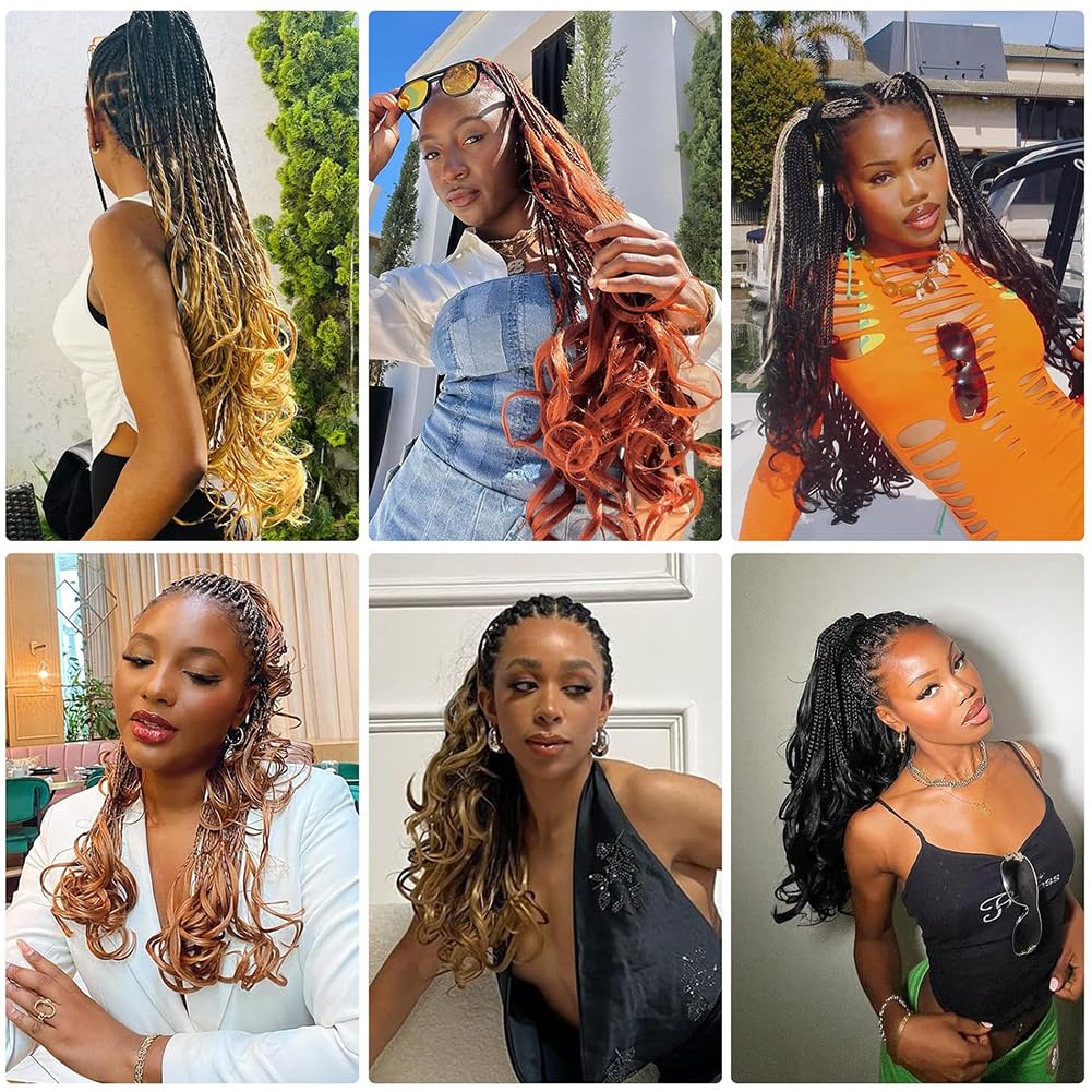 Lanseek French Curly Braiding Hair 24 Inch 8 Packs Pre Stretched French Curl Braiding Hair for Black Women 75g/pcs Loose Wave Braiding Hair Extensions (24 Inch (Pack of 8), 27/613)