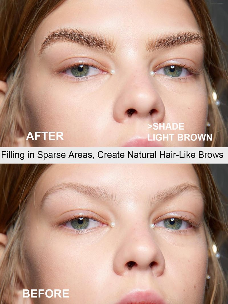 Eyebrow Pen - Eyebrow Pencil, Brow Pencil 2-in-1 Dual-Ended Microblading Eyebrow Pen with Micro-Fork-Tip and Precise Brush-Tip Create Natural Hair-Like Brows, Last All-Day, Dark Brown