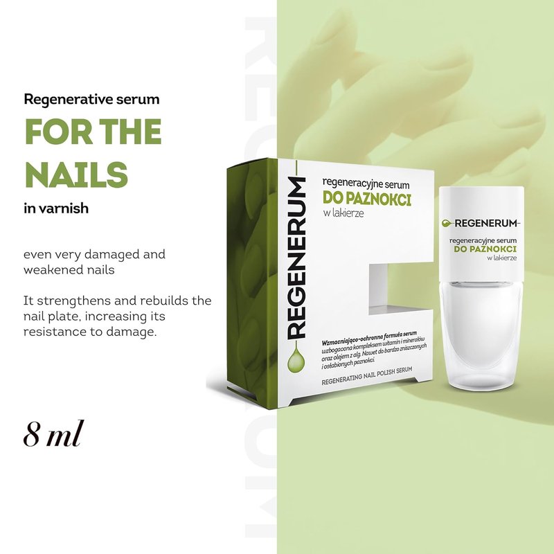 Regenerum Nail Polish Serum - Strengthens & Protects Nails | Vitamin Complex & Algae Oil - 8ml