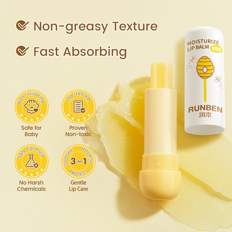 RUNBEN Kids Lip Balm Moisturizing Baby Lip Balm Gentle & Safe Lip Care for Toddler Chapped Lips, Birthday Christmas Gift for Family (0.14 oz)