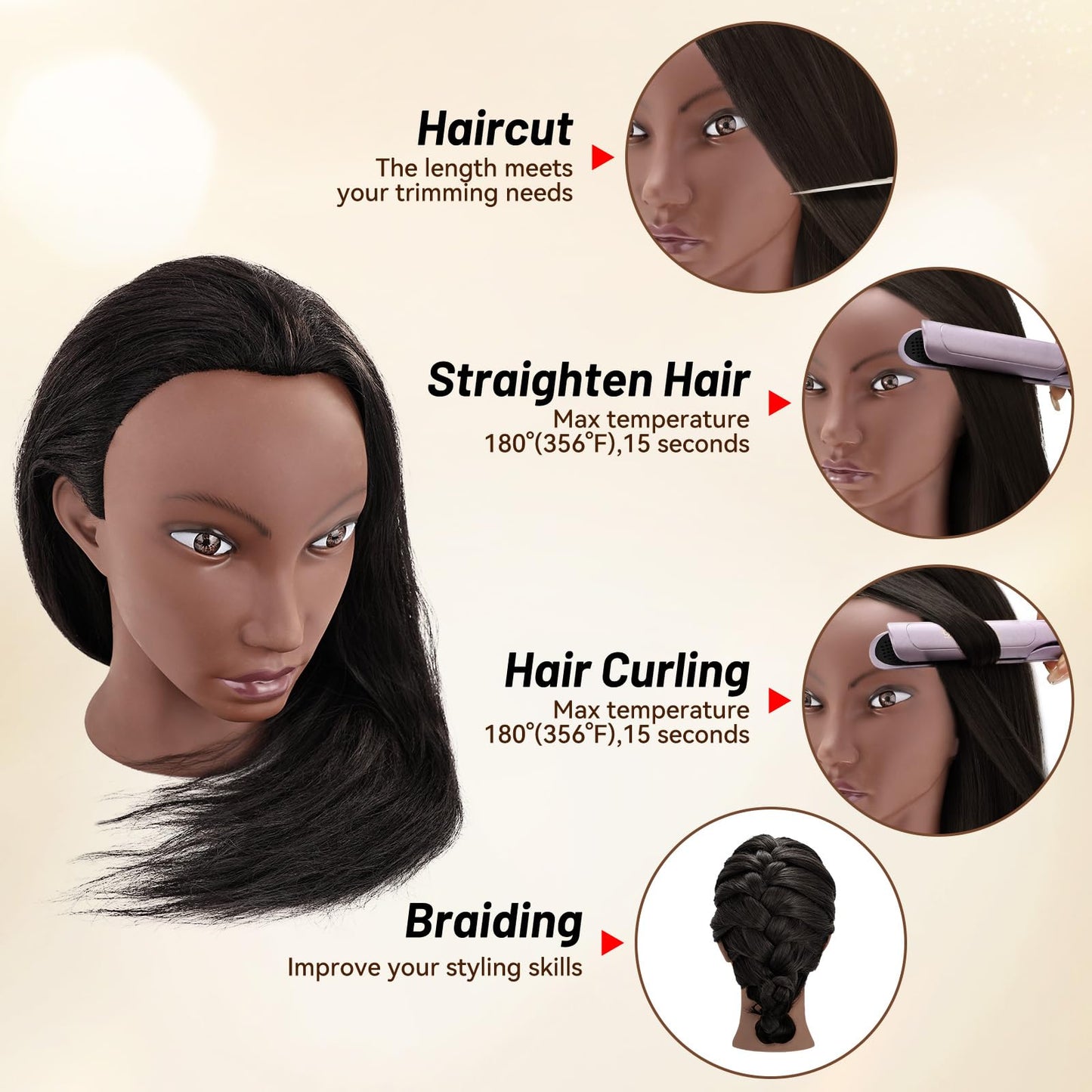 Yekavo 20" Afro Mannequin Head Human Hair with Tripod Stand, 90% Real Hair Cosmetology Black Manikin Doll Head for Hairdresser Practice Braiding with Stand Set
