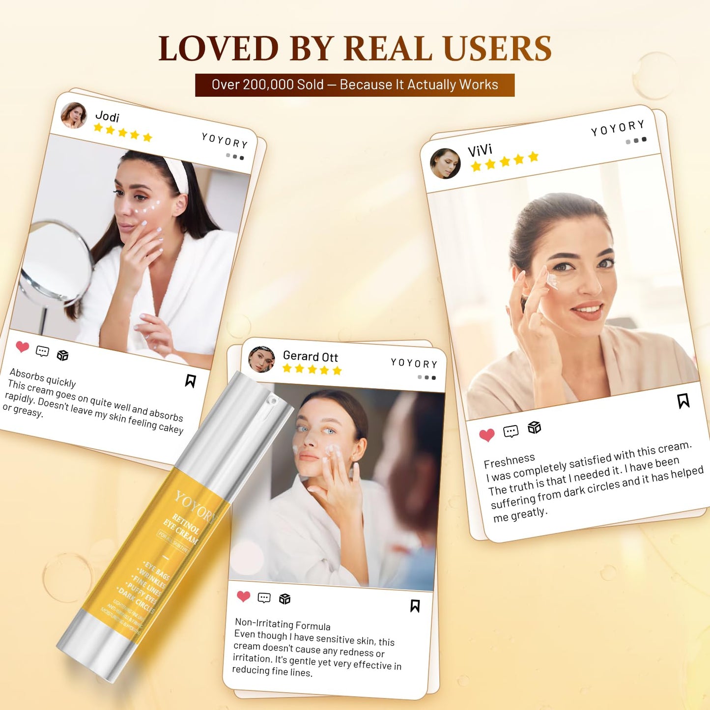 YOYORY Retinol Under Eye Cream - Anti-Aging Eye Cream for Dark Circles and Puffiness, Eye Bags, Wrinkles Fine Lines Skin Care Treatment Hydrates (20ml) Gold