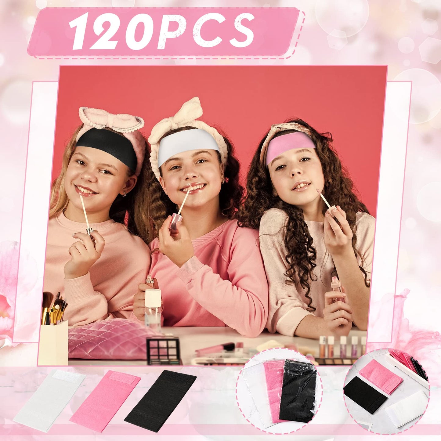 Hanaive 120 Pieces Disposable Headbands with Closure Wrapped Spa Headband for Women Salons Face Washing Shower Stretch Non Woven Hair Band for Esthetician Supplies Makeup Artists