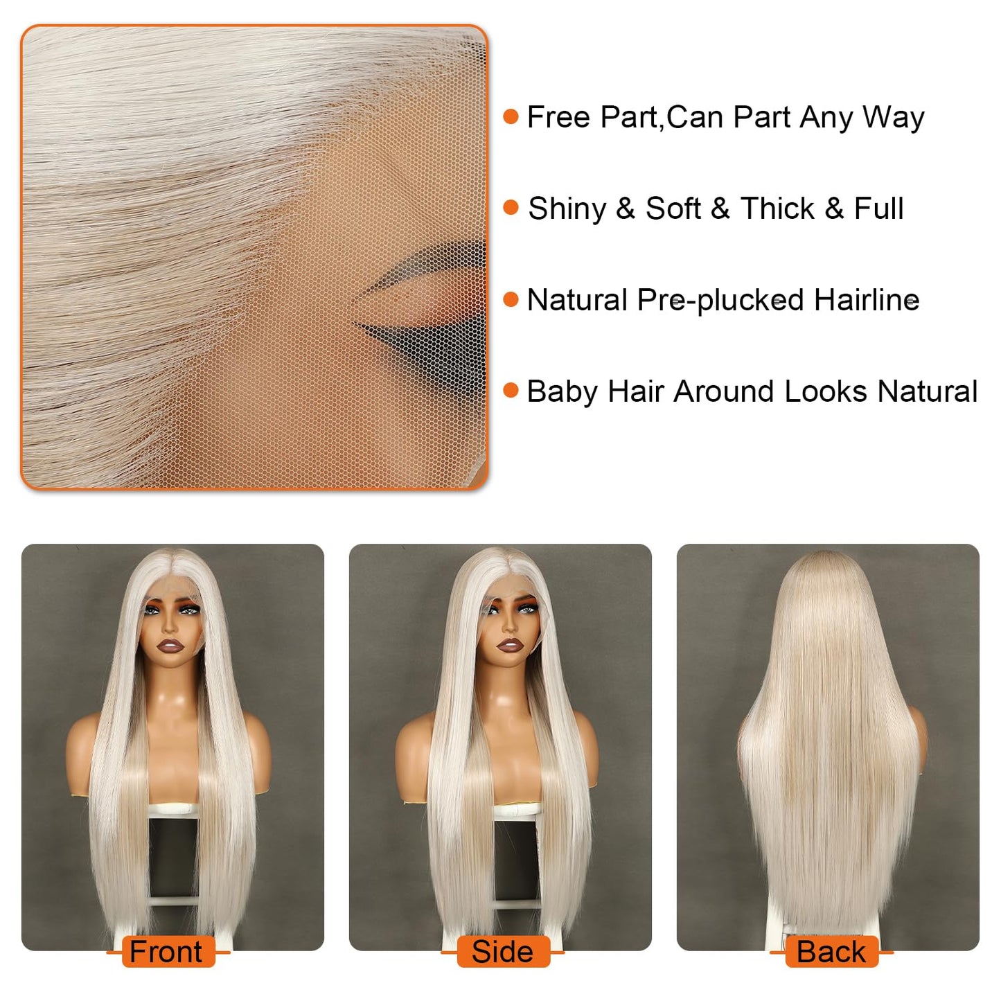 QD-Udreamy 13x4 Lace Front Wigs, Blonde Lace Front Long Straight Wigs for Women Middle Part Glueless Straight Hair Pre Plucked with Hairline For Black Women 26 Inch