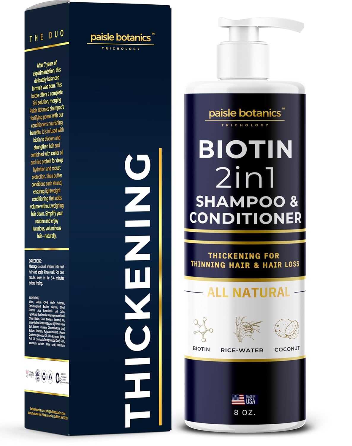 Biotin 2-in-1 Shampoo & Conditioner for Thinning Hair - Natural Hair Growth Treatment for Men & Women | Thickening Formula