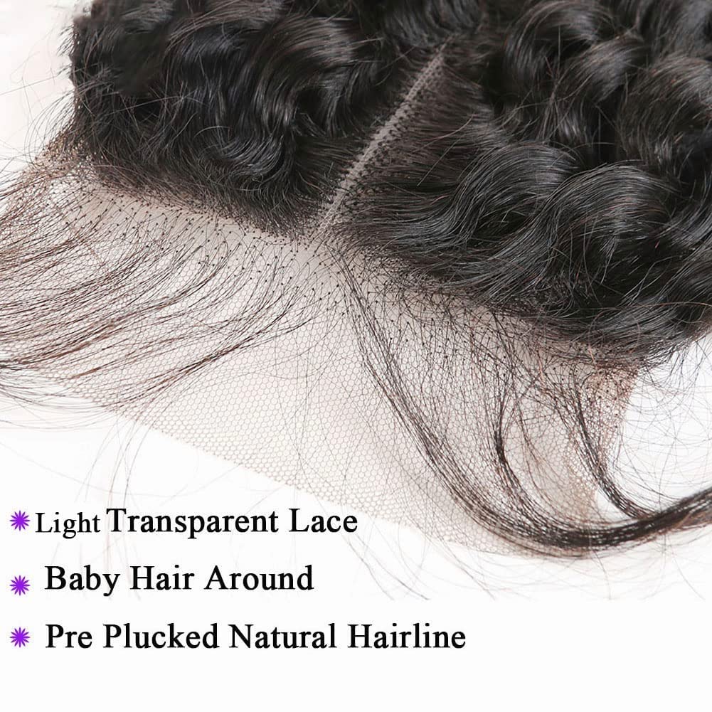 MOMOSHERO HD Transparent Lace Deep Wave Closure, 10" Natural Black, 5x5 Inch, Pre-Plucked, Unprocessed Brazilian Virgin Human Hair, 150% Density, Weave Installation