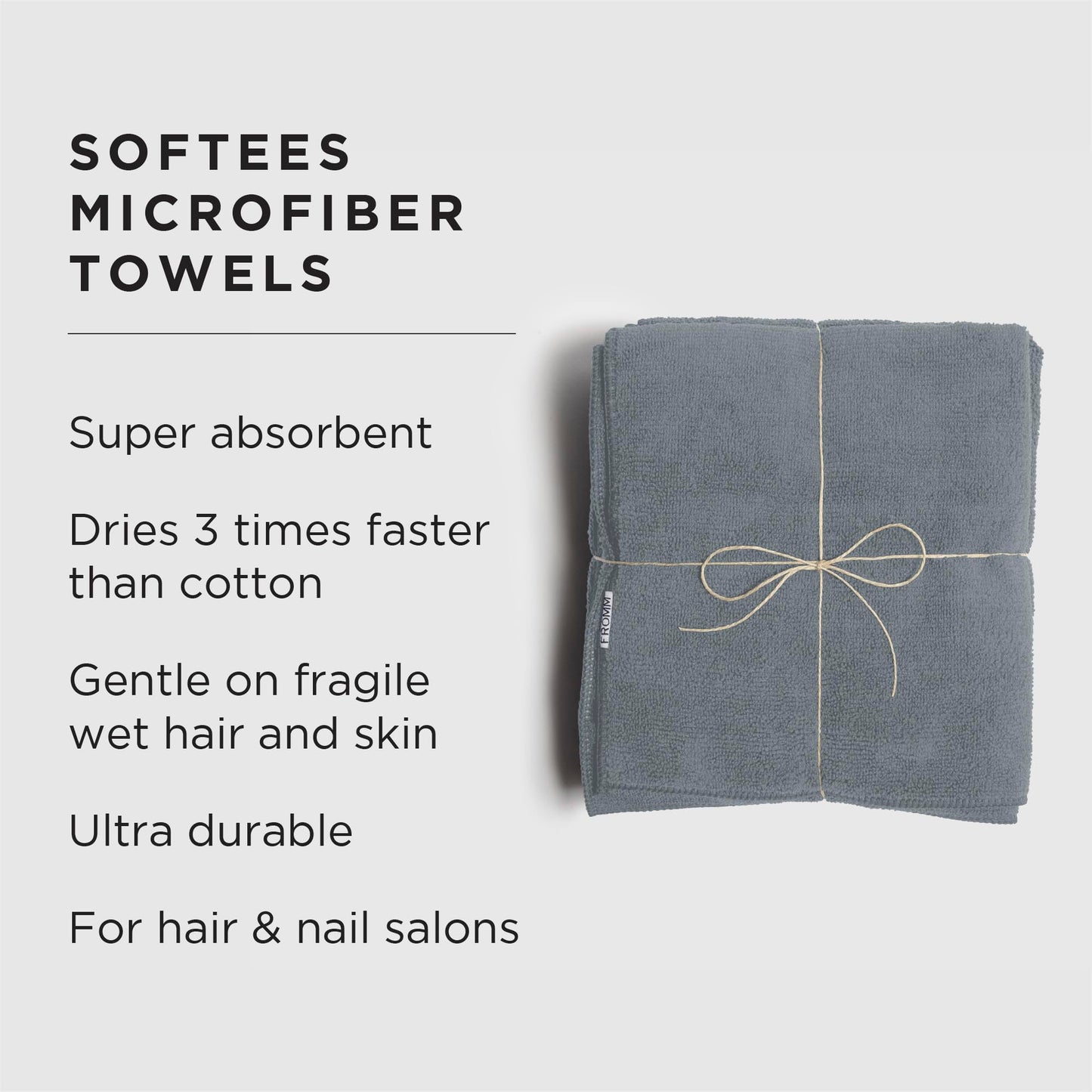 Fromm Softees Microfiber Salon Hair Towels for Hairstylists, Barbers, Spa, Gym in Granite Blue, 16" by 29", 10 Count Perfect Hair Care Towel for Drying Curly, Long, Wavy Hair