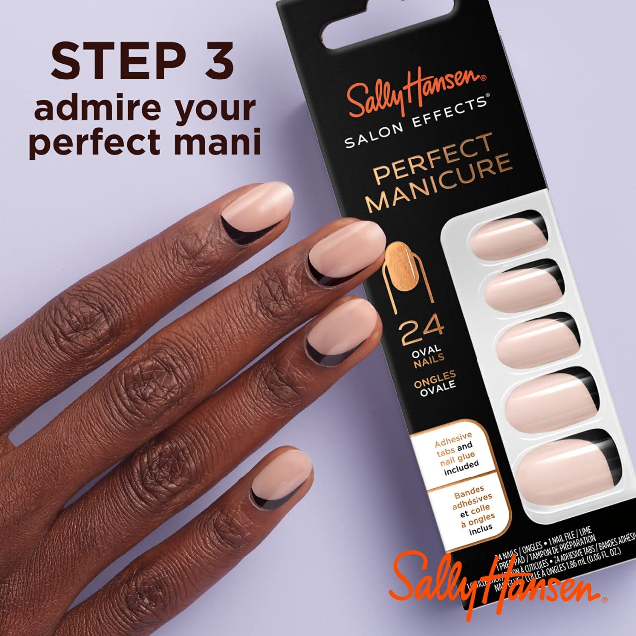 Sally Hansen Salon Effects® Perfect Manicure, Swoop There It Is, Press On Nails, Oval Shaped, Non-Damaging Adhesive Tabs, File, and Alcohol Pad Included