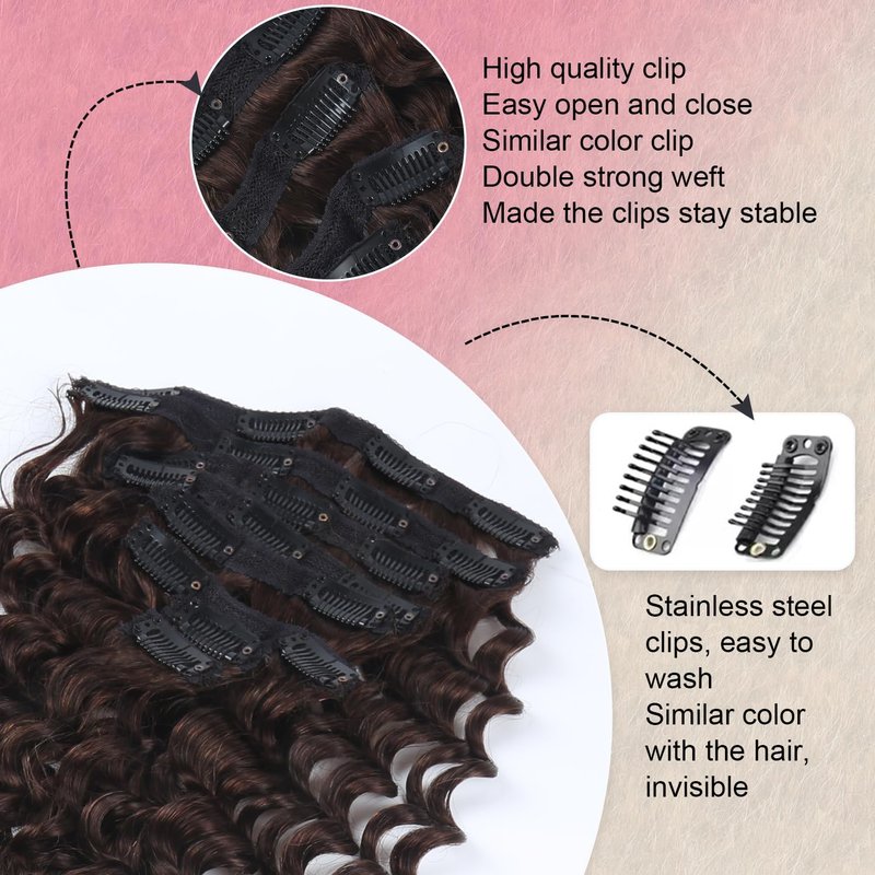 Clip in Hair Extensions Real Human Hair Deep Curly Dark Brown Clip in Extensions for Women Seamless Invisible Natural Remy 100% Human Clips ins Extension 8pcs Double Weft 18 inch 120g/4.2oz