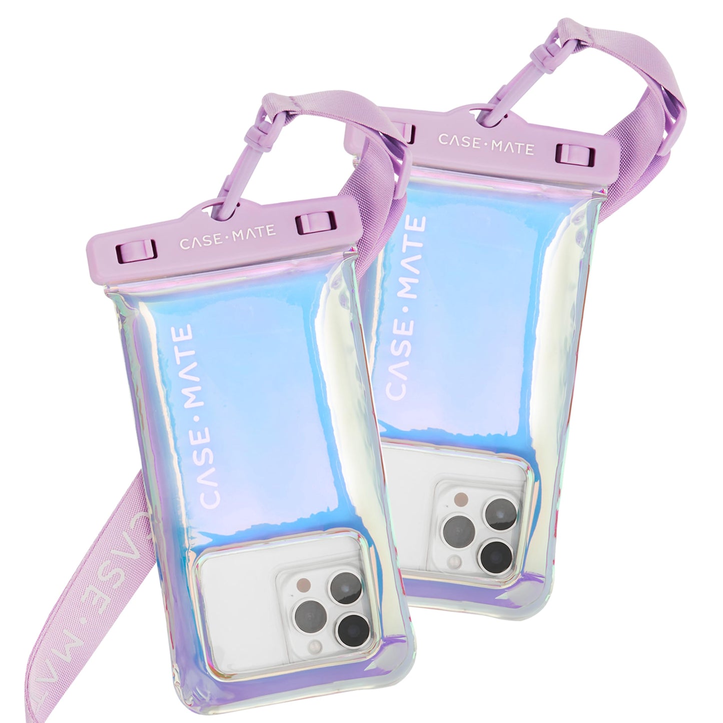 Case-Mate 2 Pack Soap Bubble IP68 Waterproof Phone Pouch - Floating Waterproof Phone Case w/Crossbody Lanyard - Compatible w/All Devices, Touchscreen Friendly - Iridescent