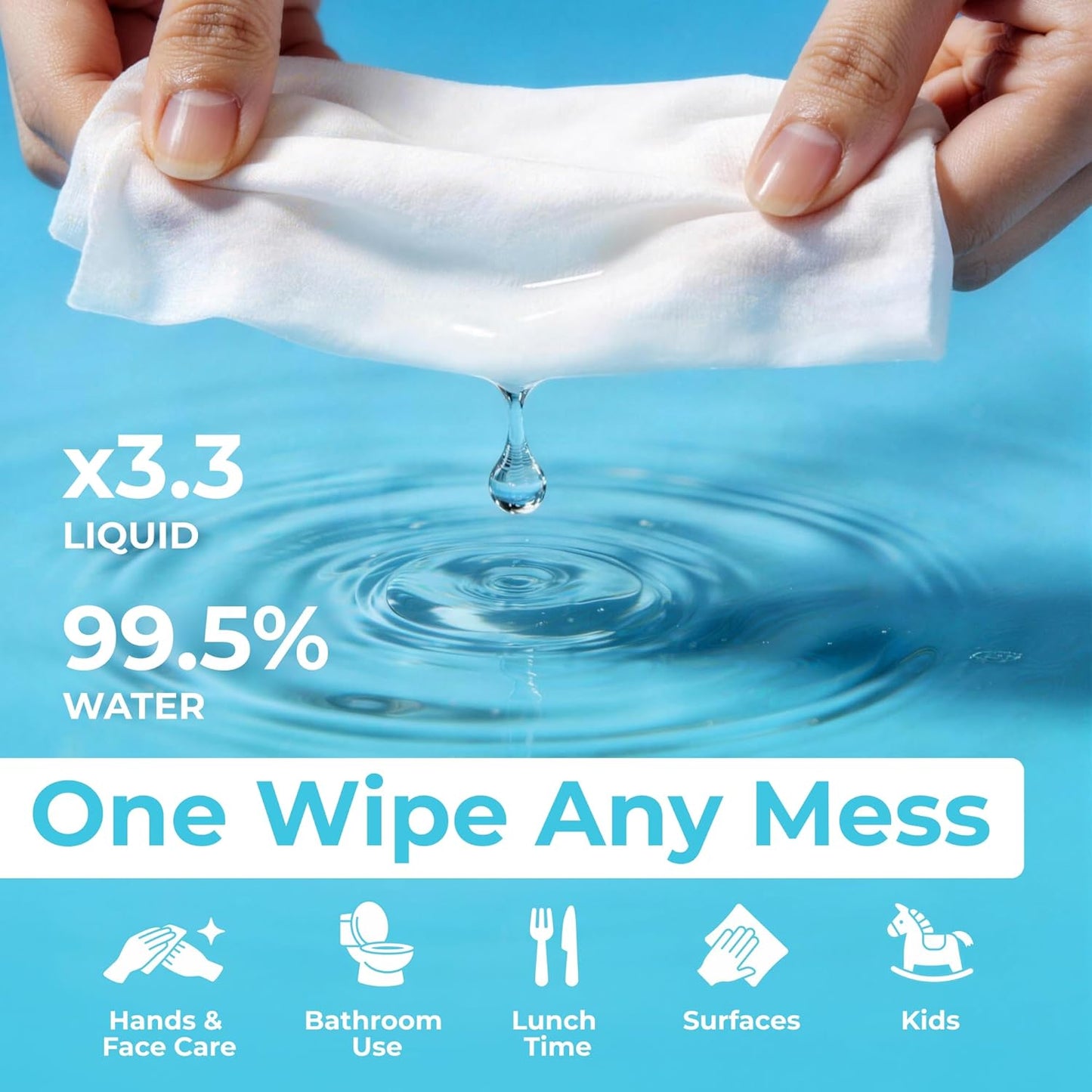 Travel Flushable Wipes - 99.5% Water & Aloe - Hypoallergenic & Unscented - 8 Pack of 48 Wipes for Adults & Kids
