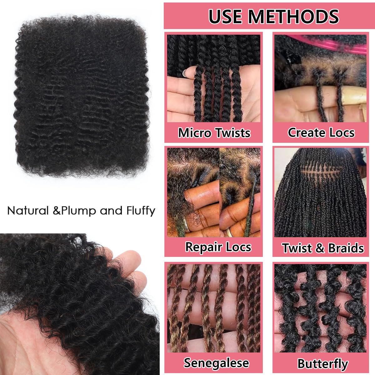 Afro Kinkys Bulk Human Hair for Dreadlock Extensions Repair Locs 22 inch Medium Brown Twist Braiding Afro Kinky Human Hair for Locs 1 Pack 30 Gram