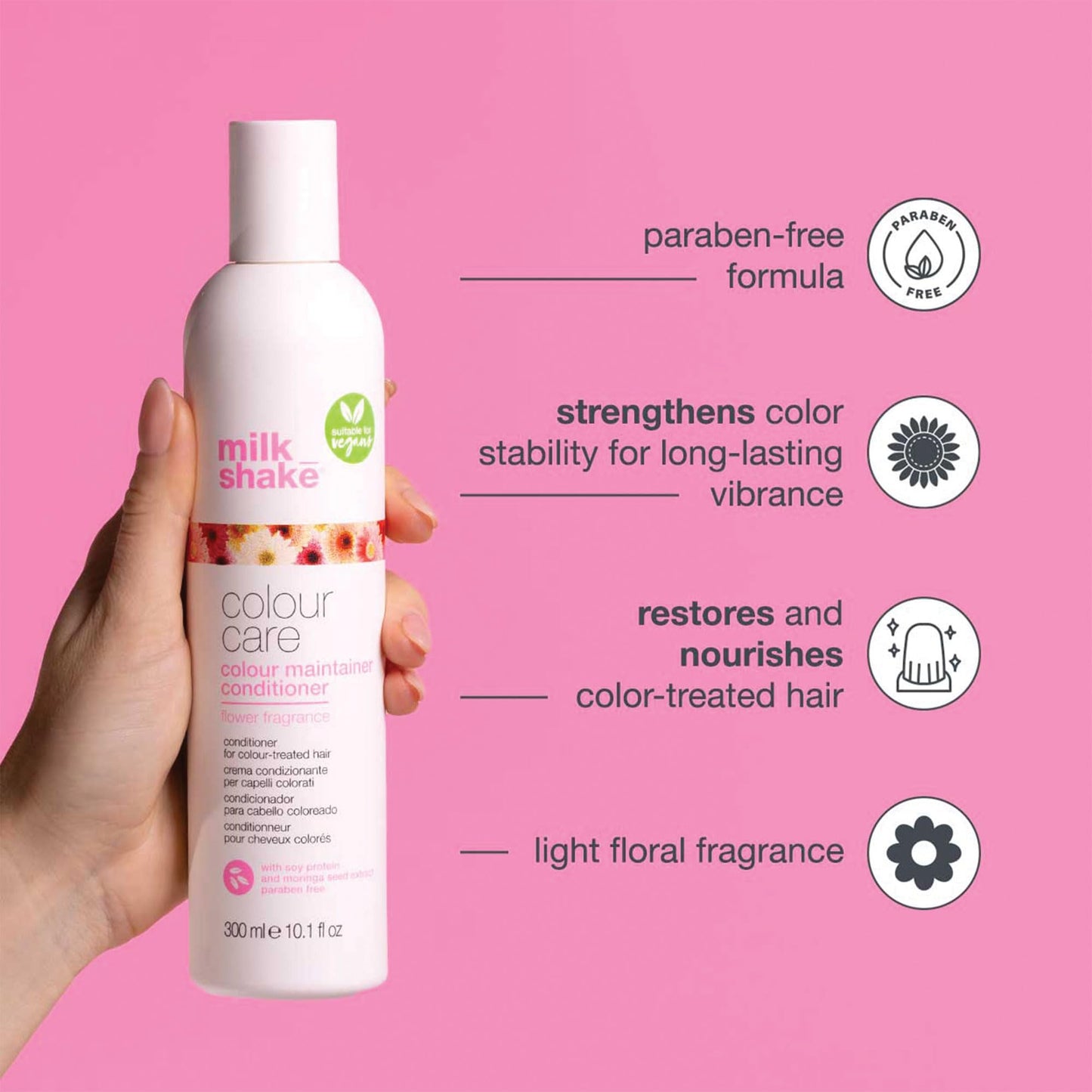 milk_shake color maintainer conditioner – flower fragrance | vegan care for color-treated hair | hydrates, softens & protects with soy proteins & hyaluronic acid, 33.8 fl oz / 1000 mL