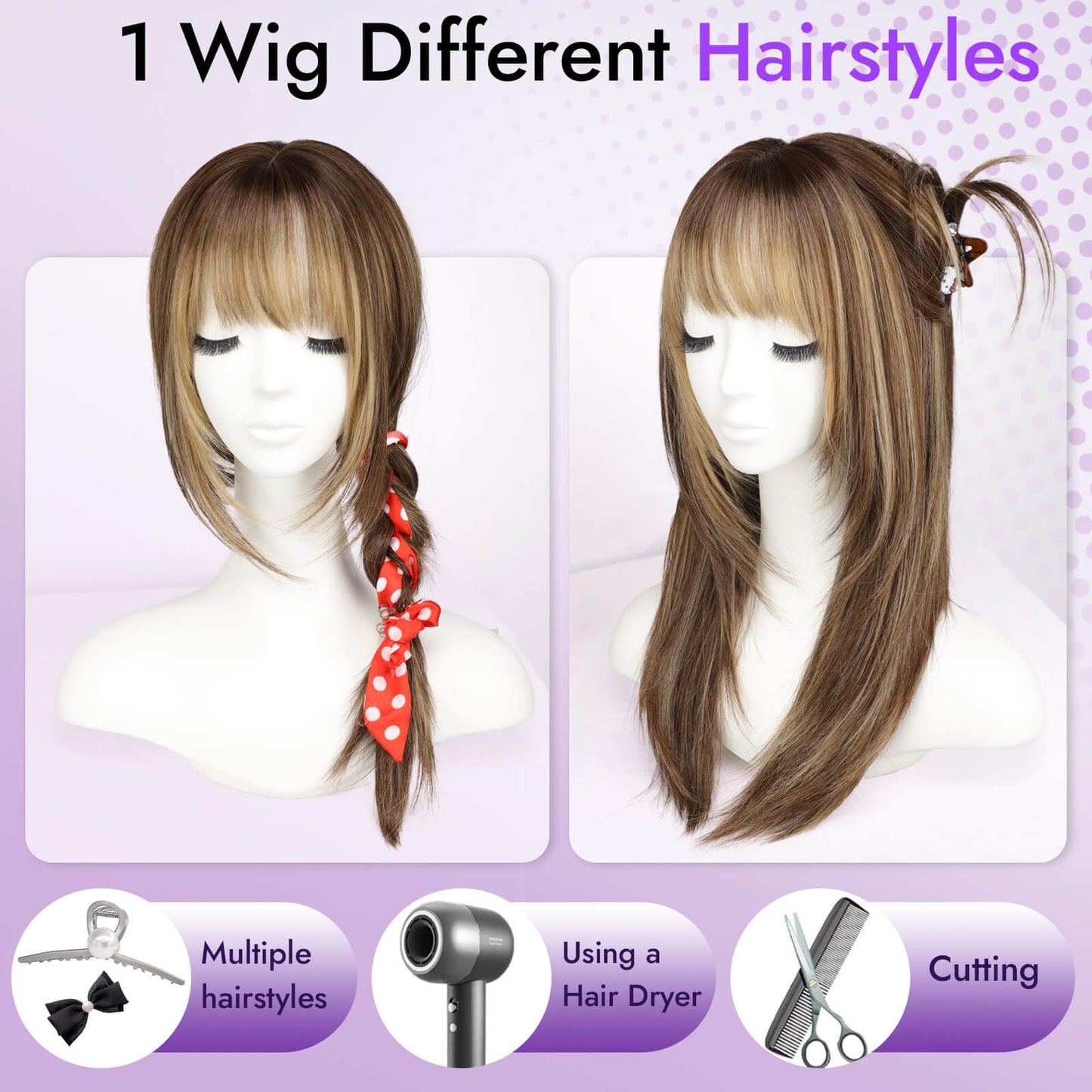 Eawwii Wig with Bangs for Women,Brown Synthetic 4x4 Scalp Wigs