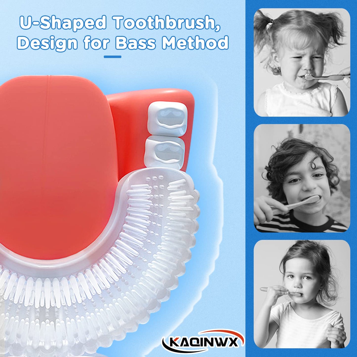 KAQINWX Kids U Shaped Electric Toothbrush for Age 2-12, Rechargeable Toddler Toothbrush with 60S Smart Timer, Dinosaur Design, IPX7 Waterproof & 360°Cleaning,Develop Kids' Brushing Habits