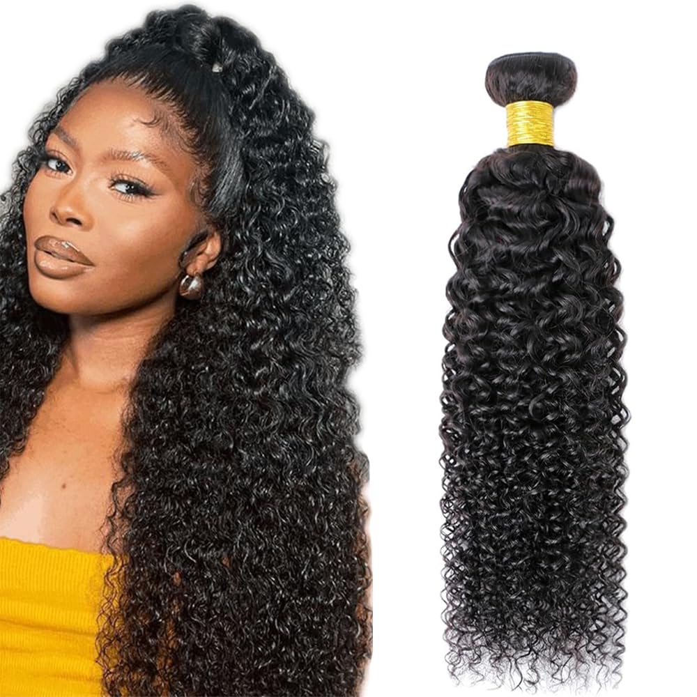 Curly Wave Human Hair Bundles 26 Inch Kinky Curly Single Bundle #1B Natural Black Human Hair Unprocessed Native Virgin Hair 100g Total Double Weft Crochet Human Hair Extensions for Women
