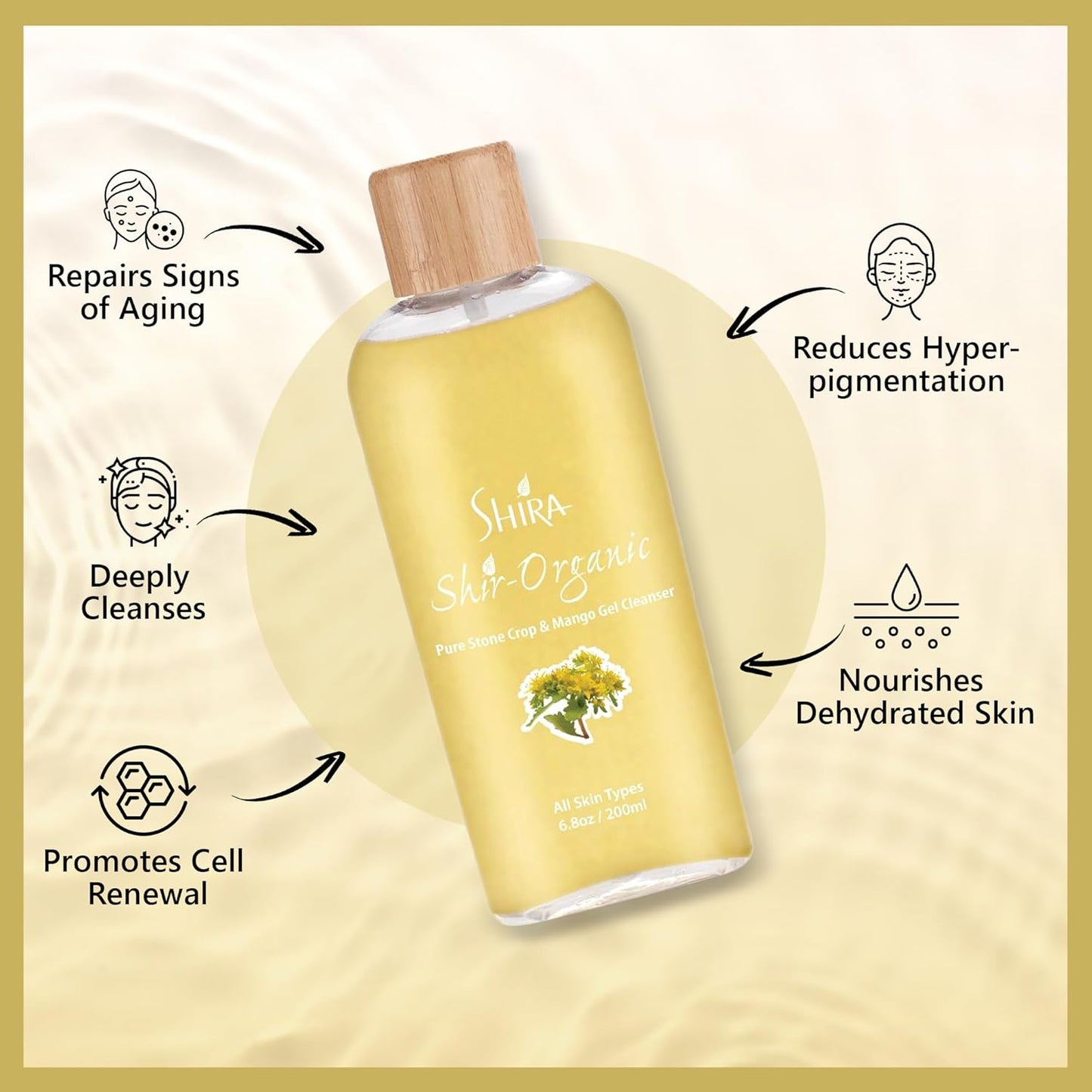 Shira Shir Organic Stone Crop & Mango Gel Cleanser - Hydrating Face Wash for Smooth Skin | 200ml, Natural Ingredients