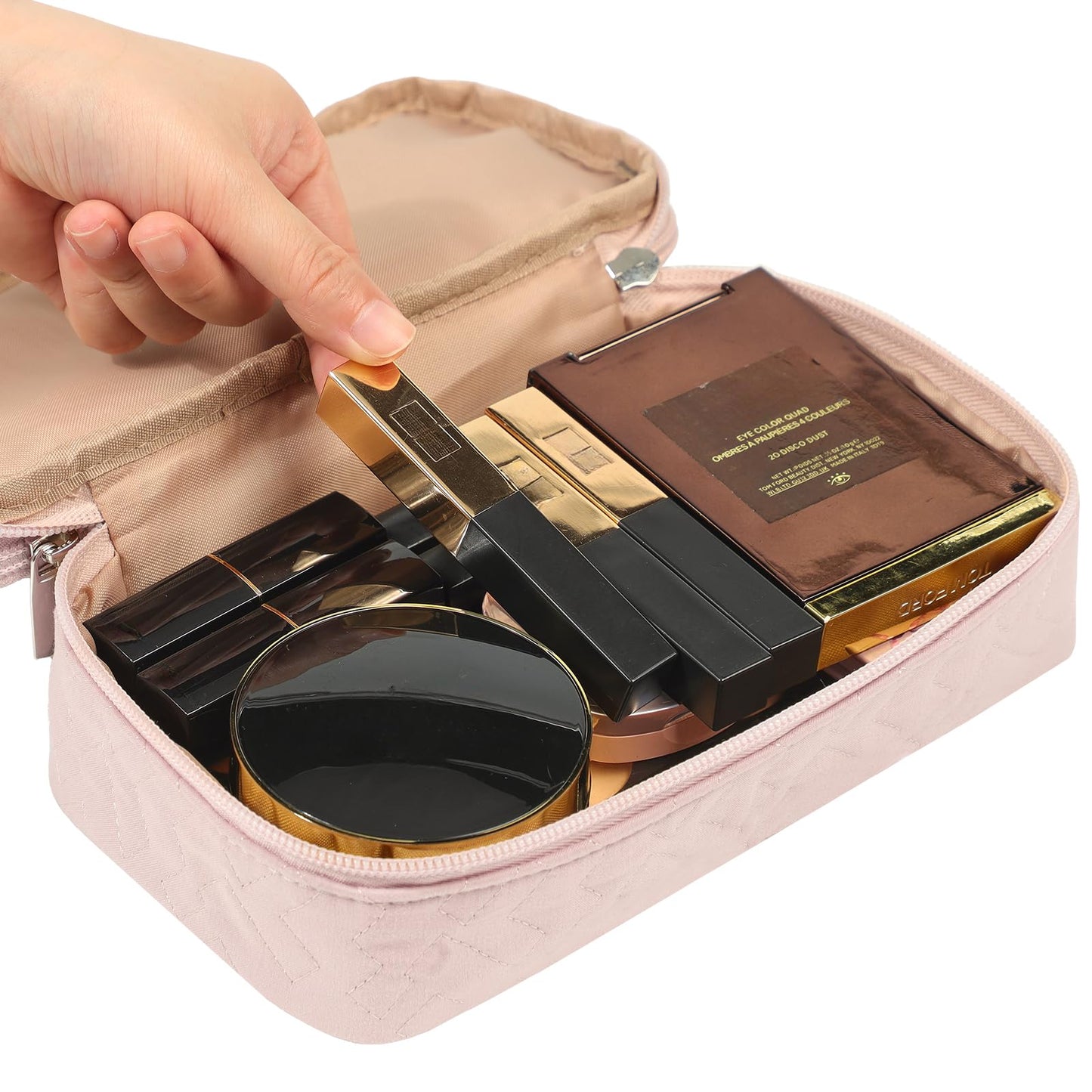 NISHEL Double Layer Travel Makeup Bag Women, Cosmetic Case, Portable Organizer To Hold Travel-Size Accessory Bottles, Brushes, And Skincare Products, Pink