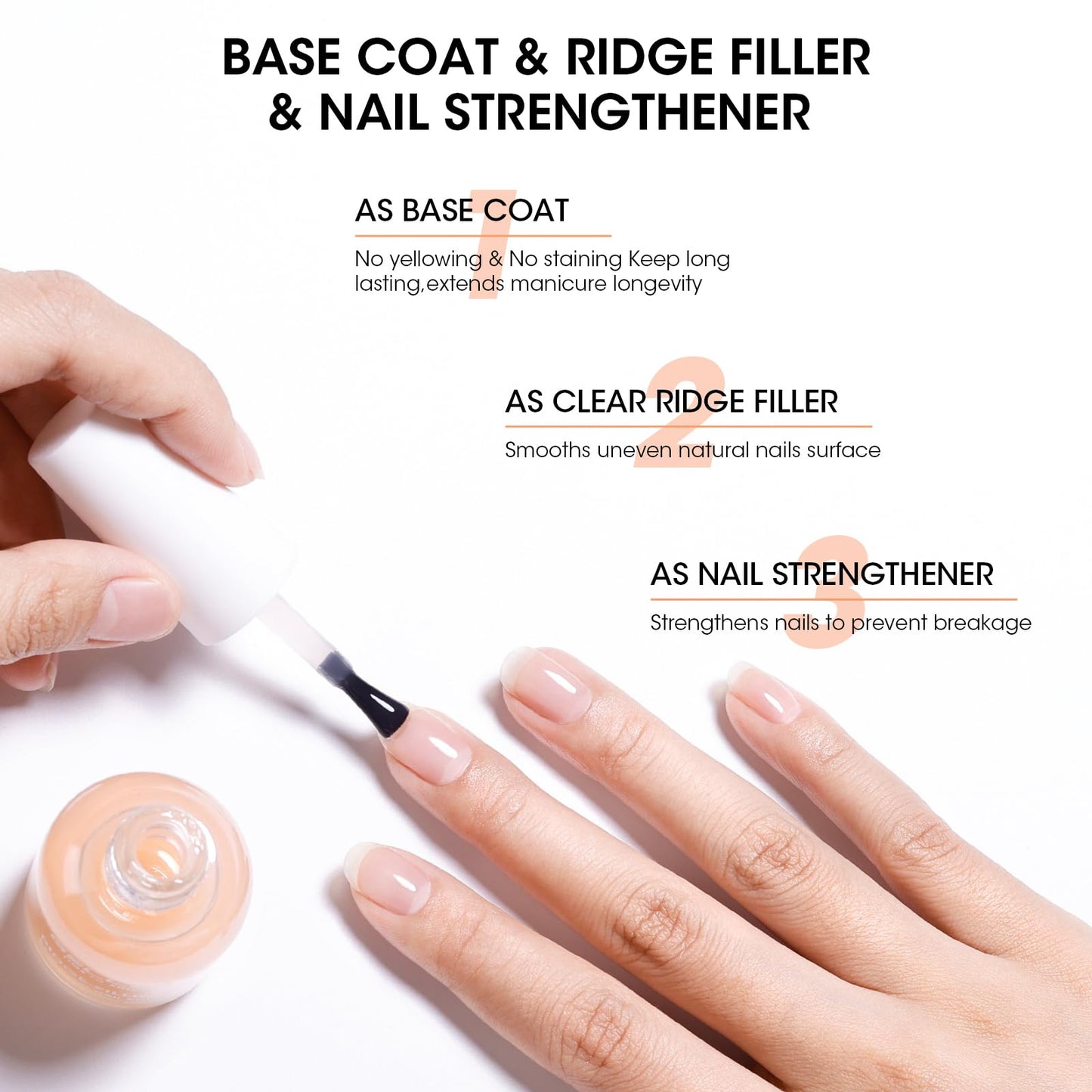 GELLEN Clear Nail Polish Ridge Filling Base Coat, Sheer Ridge Filler For Nails, Nail Strengthener Hydrates Repairs Damaged Dry Finger Nails | Shea Butter, Vitamin E, Protein | Toxin HEMA TPO Free