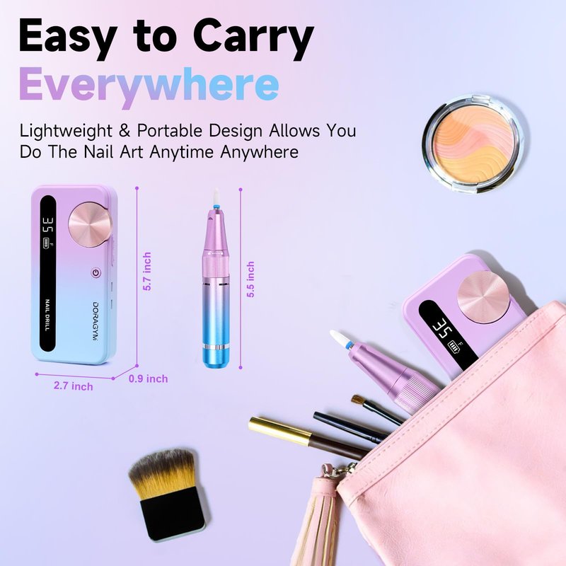 Nail Drill Professional, 35000RPM Electric Nail File Rechargeable, Portable Nail Drill Cordless Kit Efile for Acrylic Nails, Nail Dremel Manicure Perdicure for Salon & Home Use (Gradient)