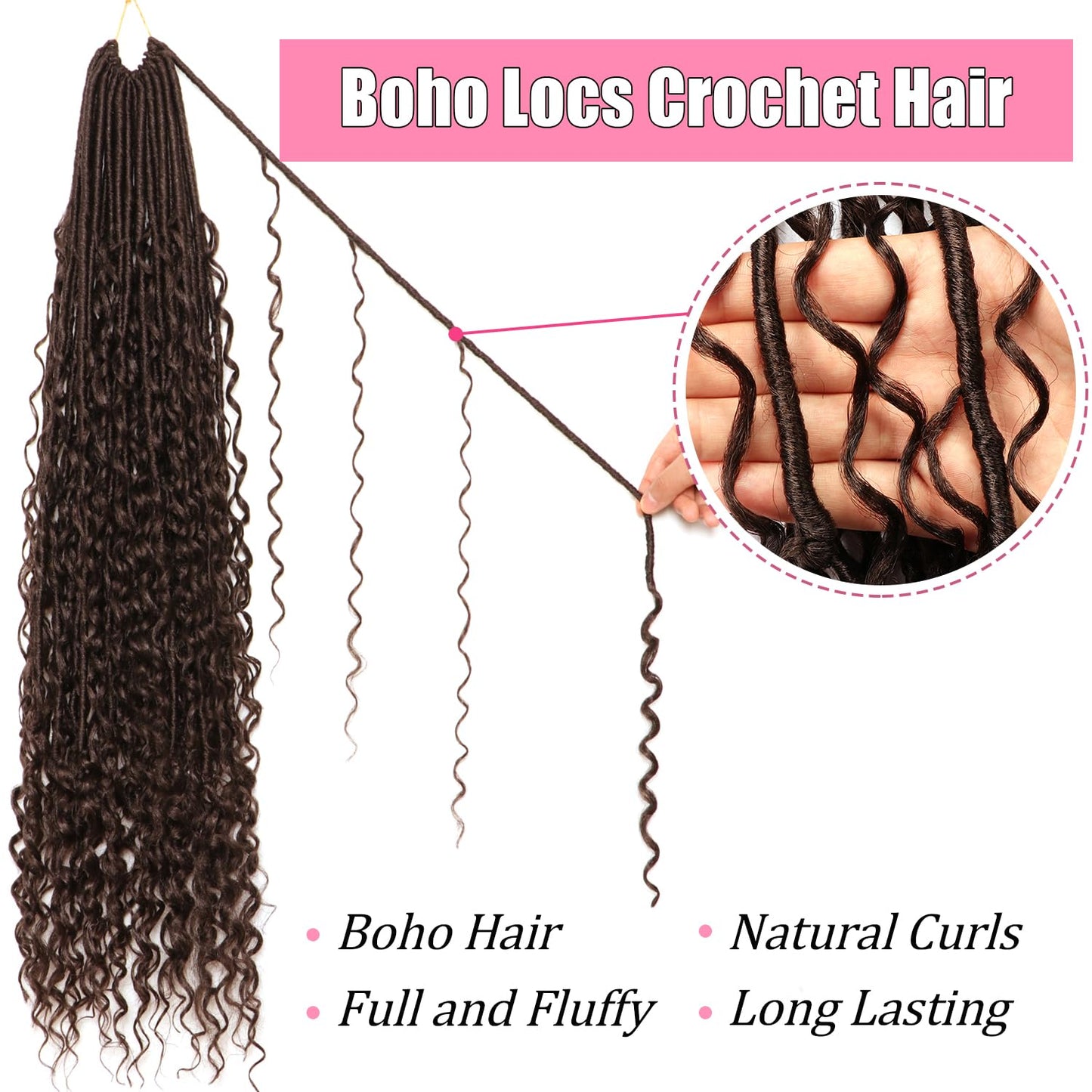 Soft Boho Locs Crochet Hair-30Inch 8Packs Goddess Faux Locs for Black Women(#4, 30 Inch(Pack of 8))