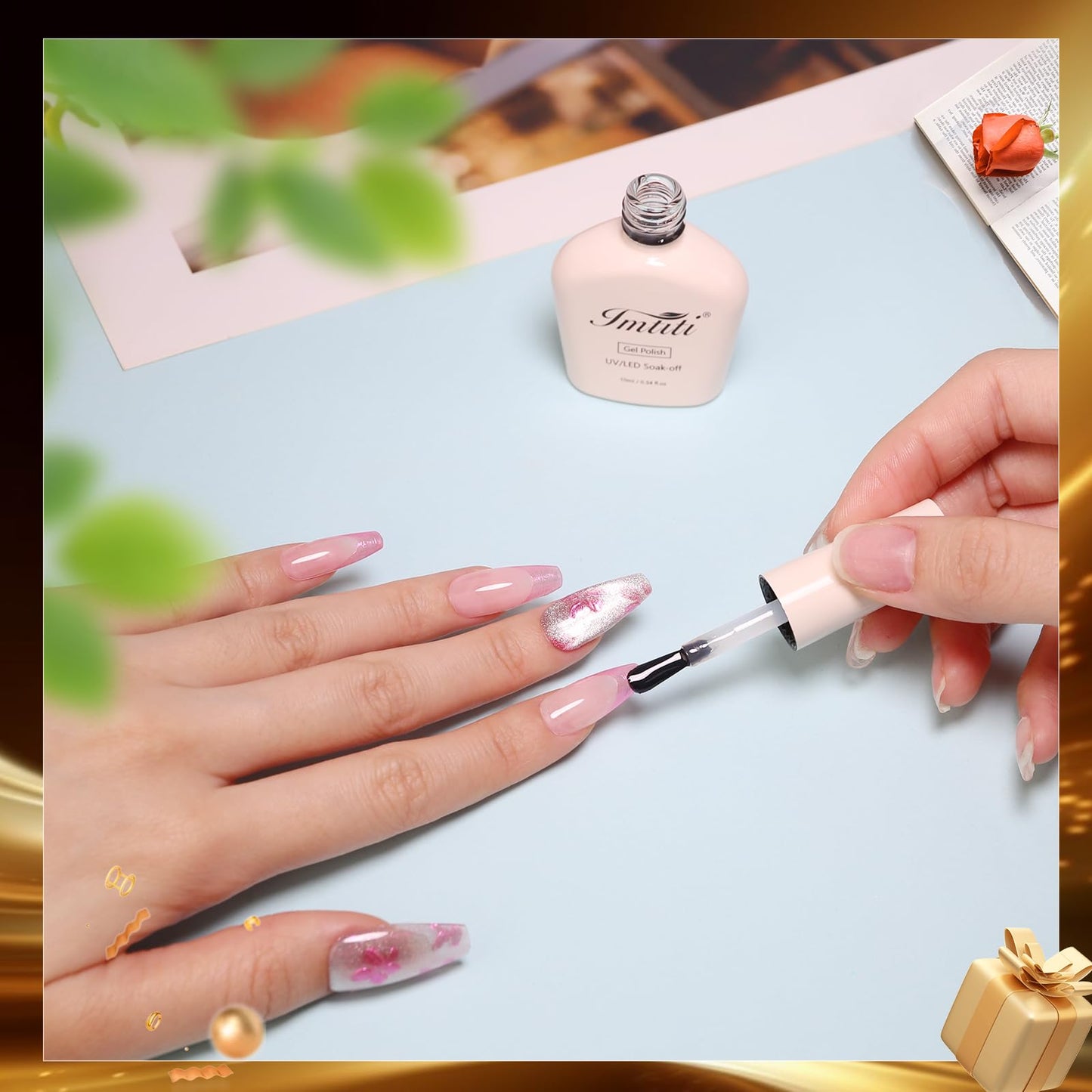 Imtiti Gel Nail Polish Top Coat - No Wipe Glossy Shine Finish Long Lasting 10ml Soak Off UV LED Clear Gel for Salon Quality Nail Art Design at Home