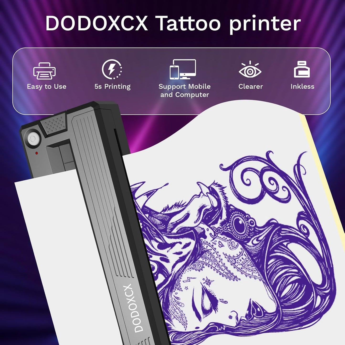 Tattoo Stencil Printer Machine - Wireless Bluetooth Thermal Inkless Printer for Artists | Includes 3 Tattoo Transfer Papers