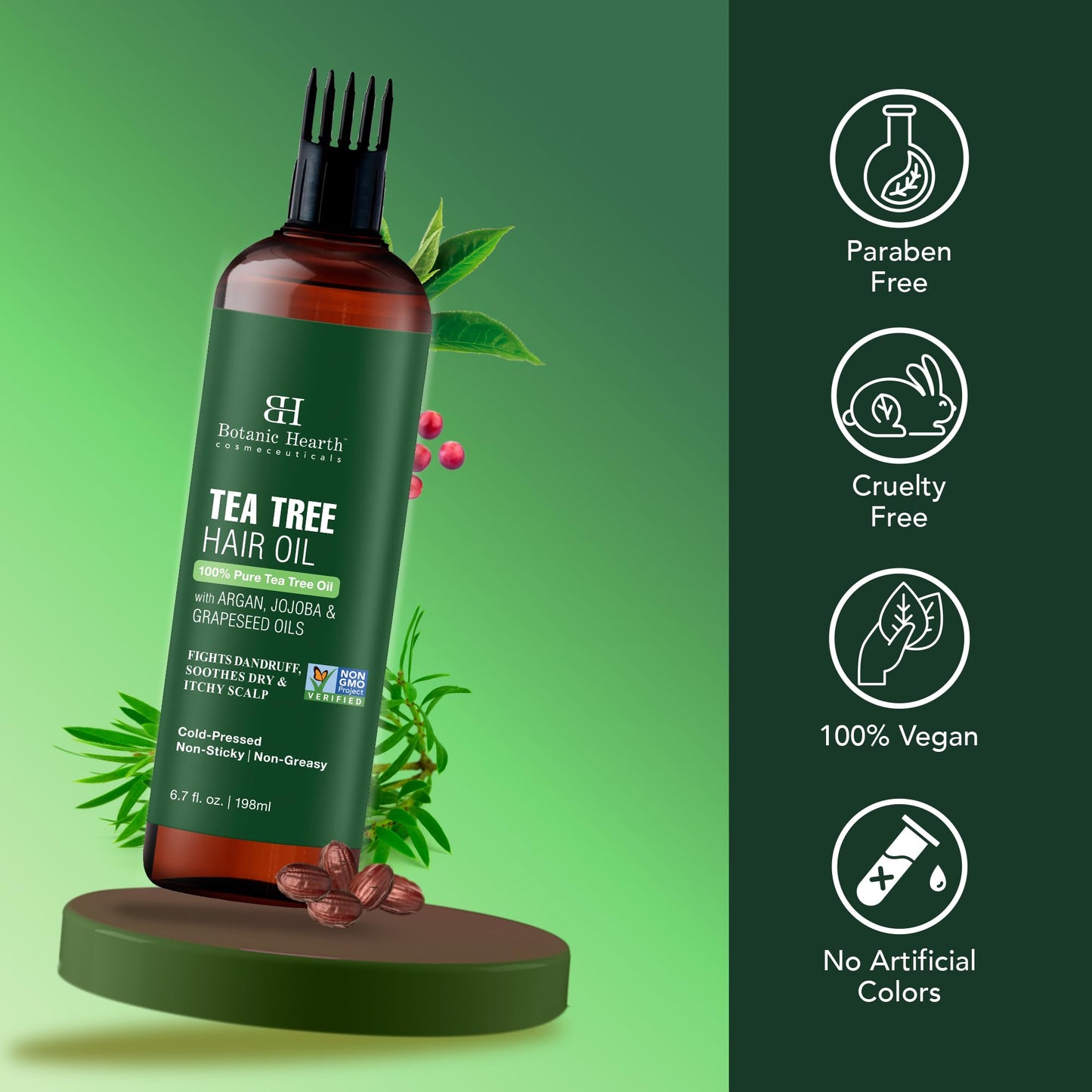 Botanic Hearth 100% Pure Tea Tree Hair Oil For Hair Growth & Hair Treatment Oils 6.7 Fl Oz, 2 Pack|Infused with coconut Oil|Hair Oil Repairs Dry Damaged Hair, Strengthening, Healthier| All Hair Types