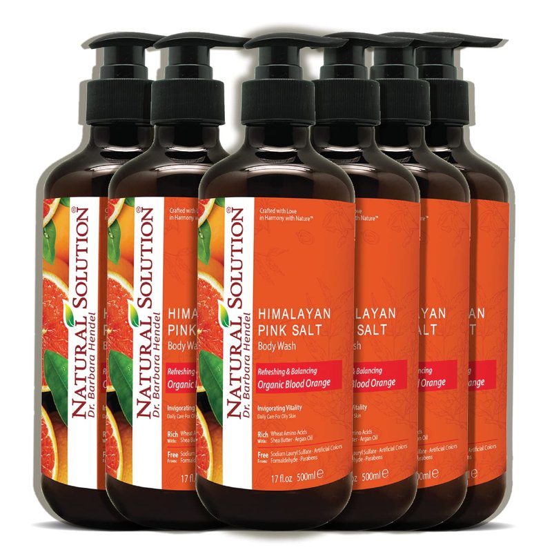 Natural Solution Body Wash - Revitalizing Organic Blood Orange Extract & Himalayan Pink Salt | 17 fl oz Each, Pack of 6