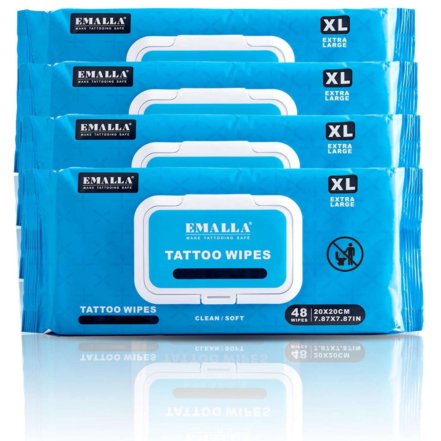 Emalla Tattoo Wipes, Extra Large 192pcs All in One Premium Tattoo Care Wipes to Clean Skin and Tattoo Aftercare Tattoo Supplies (4 Pack)