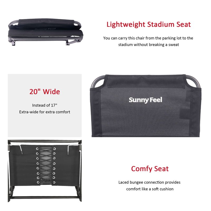 SUNNYFEEL Stadium Seats with Back Support for Football Games, 20" Wide Bleacher Seat with Backrest for Sport Events, Portable Chairs for Kayak, Ground Chair for Concert