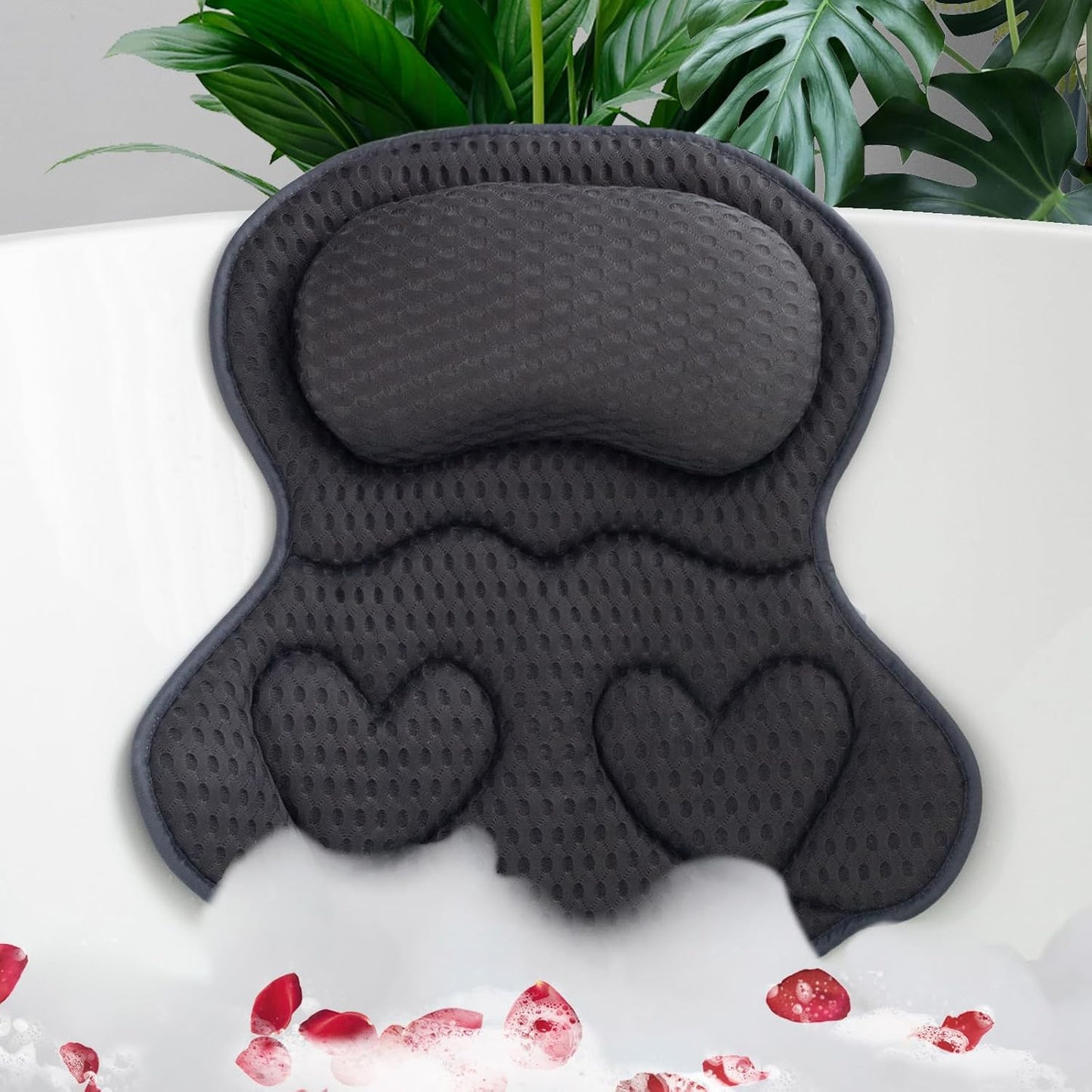 Bath Pillows for Tub - Luxury Head and Neck Support | 4D Air Mesh Fabric & 6 Non-Slip Suction Cups (Gray)