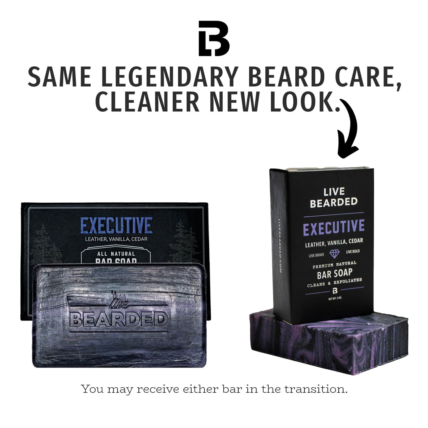 Live Bearded All-Natural Bar Soap for Men, 6-Pack of 5 oz - Made in the USA - Exfoliates and Moisturizes - Charcoal, Pumice, Shea Butter | Executive Scent - Cedar, Vanilla