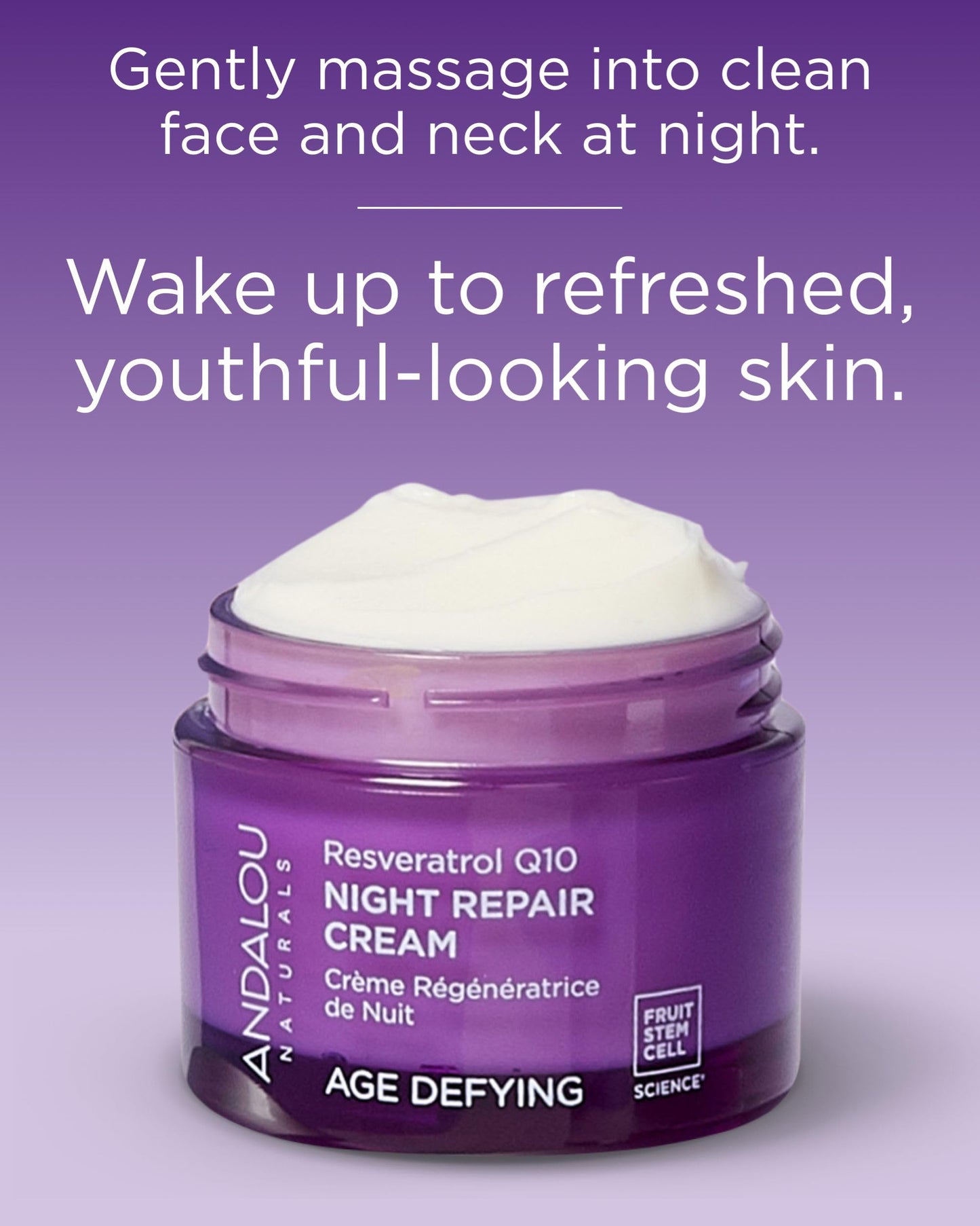 Andalou Naturals Resveratrol Q10 Night Repair Cream, For Dry Skin, Fine Lines & Wrinkles, For Softer, Smoother, Younger Looking Skin, 1.7 Ounce