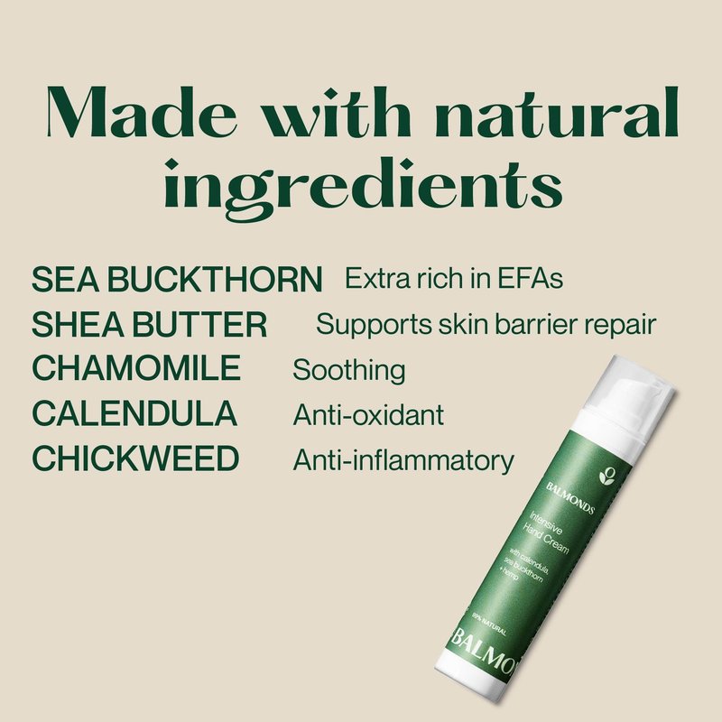Balmonds - Intensive Hand Cream - 3.5oz. (100ml) - 100% Natural Hand Lotion For Dry Hands - Fragrance Free - Vegan & Cruelty Free - All Skin Types