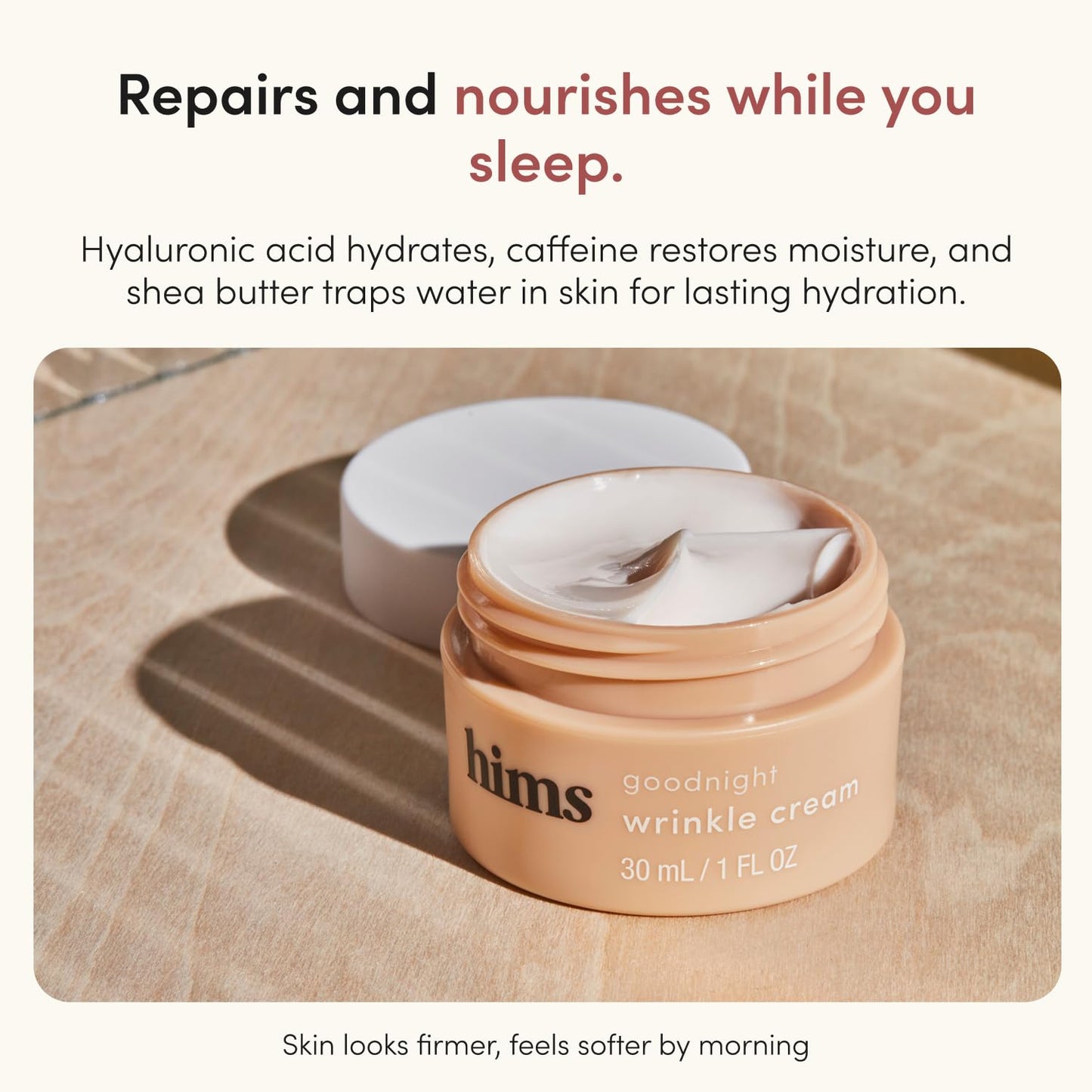 hims Goodnight Wrinkle Cream - Hyaluronic Acid & Shea Butter - Face Moisturizer for Fine Lines & Dry Skin - Deep Hydration Night Cream for Men - Non-Greasy, Paraben-Free & Vegan - 1 Fl Oz