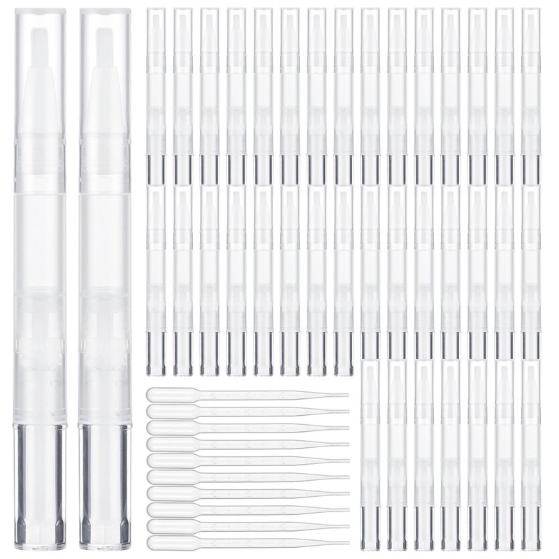 Homaisson 50 Pack 3ml Transparent Twist Pen with Pipettes, Empty Cuticle Oil Pen Refillable Nail Oil Pens with Brush Tip, Empty Cosmetic Lip Gloss Tubes, Clear Eyelash Growth Liquid Containers