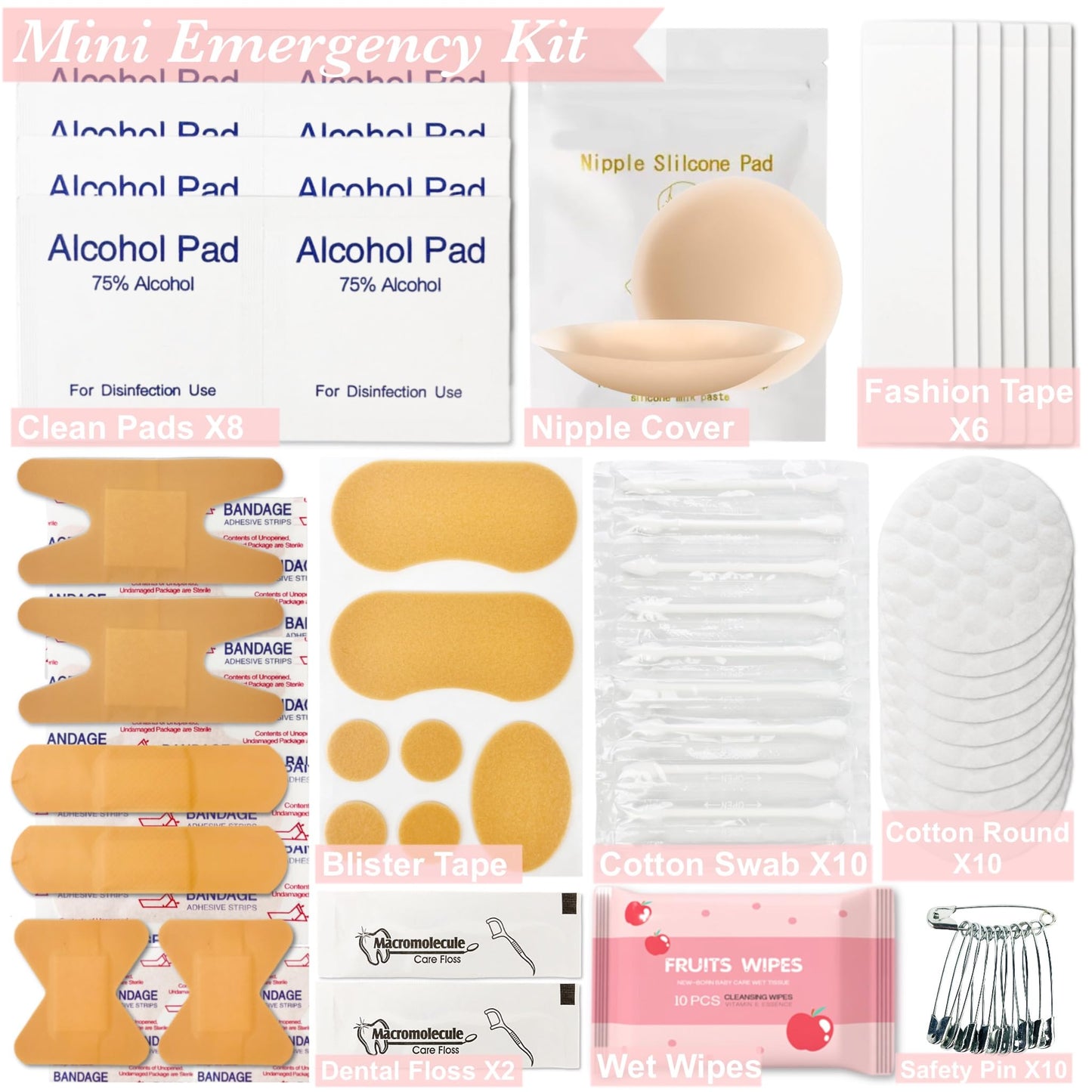 ARK Survivor Women's Wedding Emergency Kit 39 Essential Items for Brides Team Bride All in One Travel Kit Personal Care Women's Travel Set (Blush Bliss Pink)