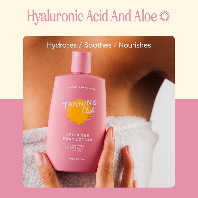 Tanning Club - After Tan Lotion - Hydrating Tan Extender with Hyaluronic Acid, Aloe, and Shea Butter - Nourishing Body Moisturizer for Sun-Kissed Skin - 150 mL