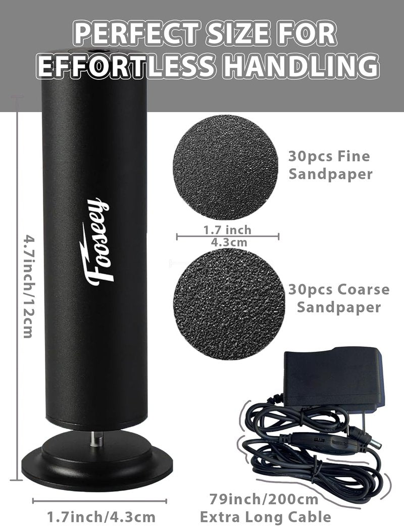 Electric Foot Callus Remover - Professional Pedicure Tool with 60 Sandpaper Discs | Adjustable Speed, Black