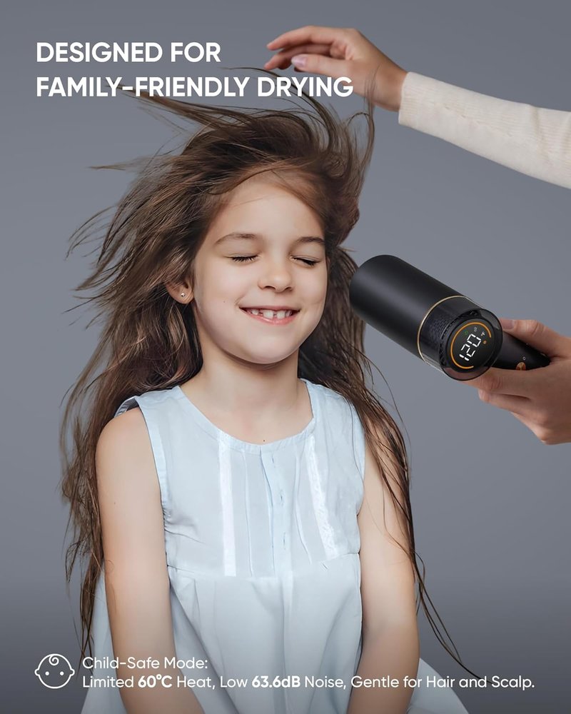 Apex Foldable Travel Hair Dryer - Mini Lightweight Design | 200 Million AquaGlow Negative Ions, Kid-Safe Mode